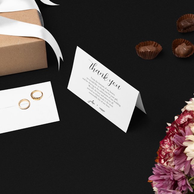 Elegant Black and White Wedding Theme Thank You Card (Thank your guests for attending your wedding with a simple note)