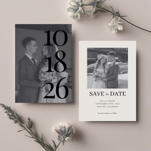 Elegant Black and White Wedding Two Photo QR Code  Save The Date