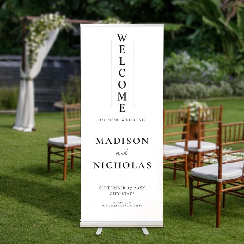 Elegant Black and White Wedding Welcome Retractable Banner