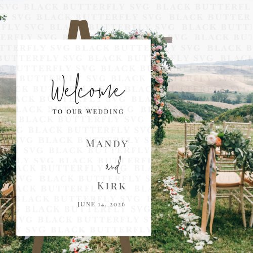 Elegant Black And White Wedding Welcome Sign