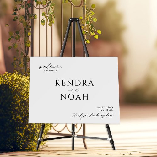 Elegant black and white wedding welcome sign