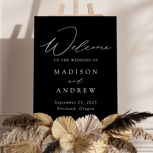 Elegant Black and White Wedding Welcome Sign