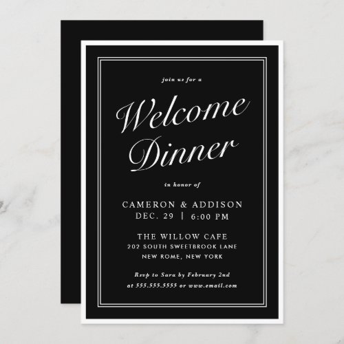 Elegant Black and White Welcome Dinner Invitation