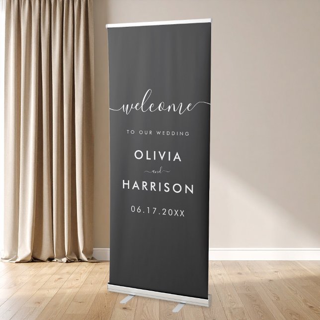 Elegant Black and White Welcome Wedding Retractable Banner (Creator Uploaded)