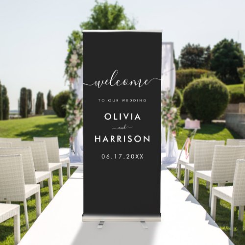 Elegant Black and White Welcome Wedding Retractable Banner