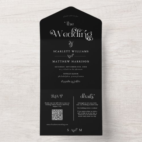 Elegant Black and White Whimsical Wedding  All In One Invitation