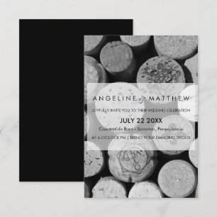 Elegant Black and White Wine Cork Wedding Card