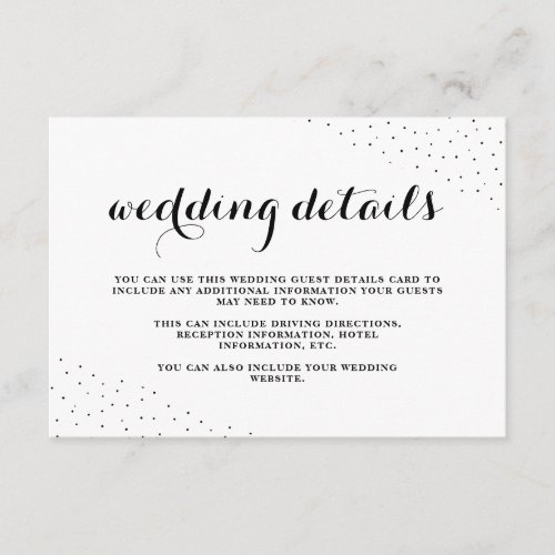 Elegant Black and White with Dots Wedding Details Enclosure Card