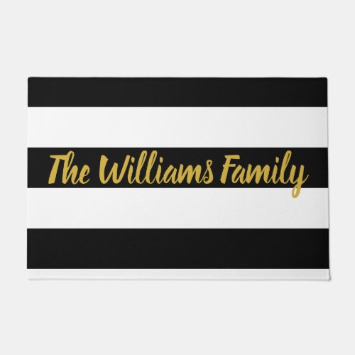 Elegant Black and White with Faux Gold Script Doormat
