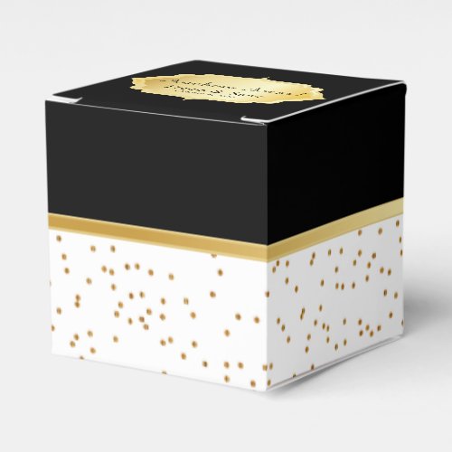 Elegant Black and White with Gold Confetti Dots Favor Boxes