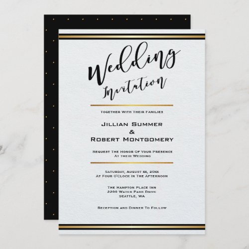 Elegant Black and White With Gold Wedding Invitation