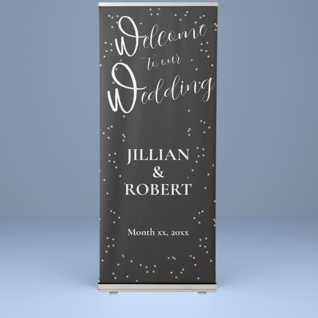 Elegant Black and White With Gold Wedding  Retractable Banner (Elegant Black and White With Gold Wedding Retractable Banner)