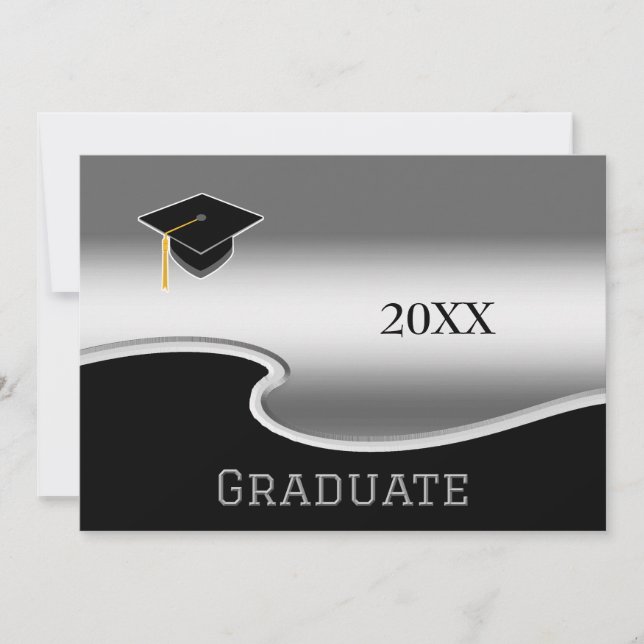 Elegant Black and White with Photo Graduation Announcement (Front)