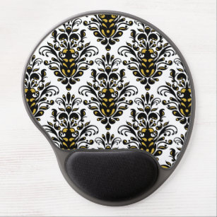 Elegant  black and white with touch of gold damask gel mouse pad