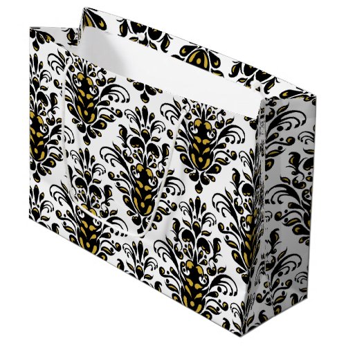 Elegant  black and white with touch of gold damask large gift bag