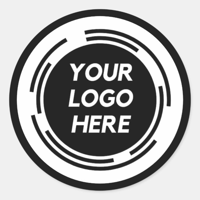 Elegant Black and White Your Logo Here Classic Round Sticker (Front)