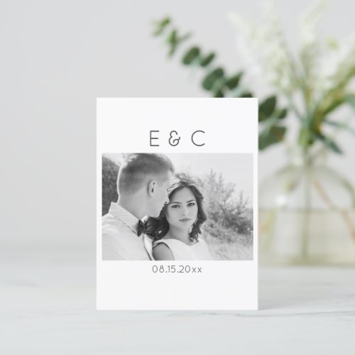 Elegant Black and White Your Photo Save the Date V Announcement Postcard