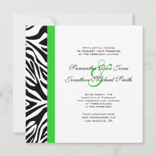 Elegant Black and White Zebra Lime Green Wedding Invitation