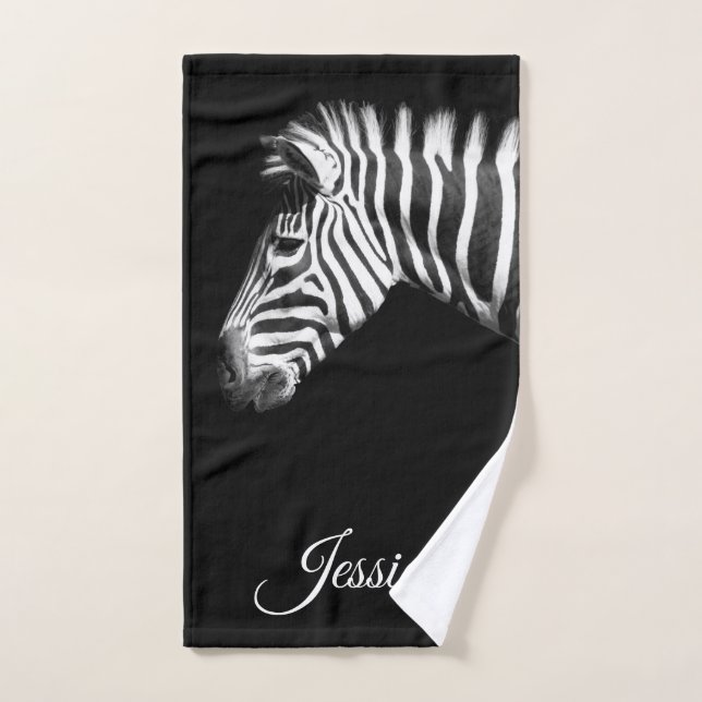 Elegant Black and White Zebra Personalized Name Hand Towel (Hand Towel)