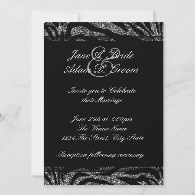 Elegant Black and White Zebra Wedding Invitation (Front)