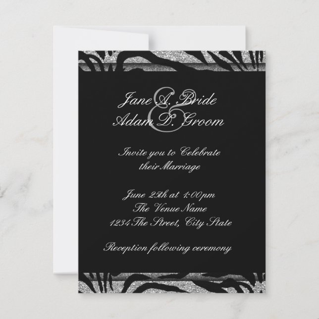 Elegant Black and White Zebra Wedding Invitation (Front)