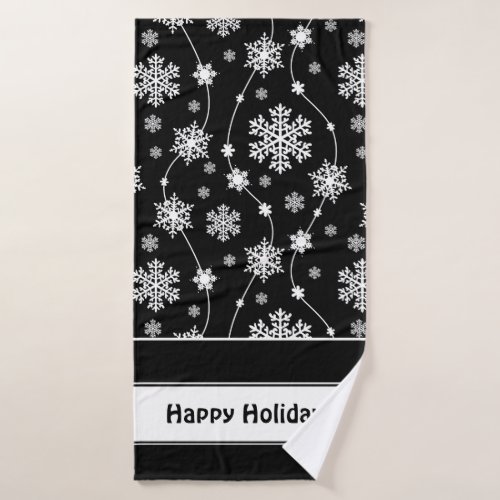 Elegant Black and Winter White Snowflake Patterns Bath Towel Set