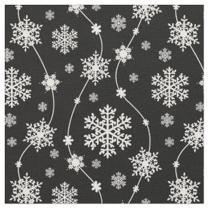 Elegant Black and Winter White Snowflake Patterns Fabric