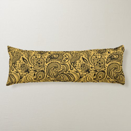 Elegant Black And Yellow Paisley Pattern Body Pillow