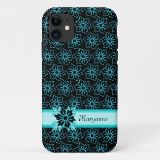 Elegant Black Aqua Floral Abstract Custom Case-Mat Case-Mate iPhone Case
