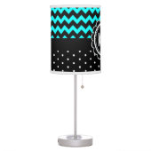 Elegant Black Aqua Retro Polka Dot Chevron Table Lamp (Left)