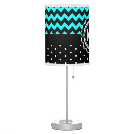 Elegant Black Aqua Retro Polka Dot Chevron Table Lamp (Left)