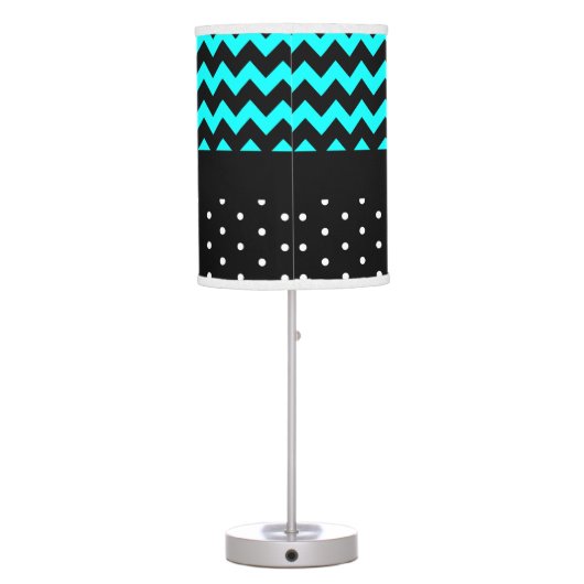 Elegant Black Aqua Retro Polka Dot Chevron Table Lamp (Back)