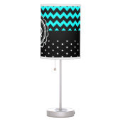 Elegant Black Aqua Retro Polka Dot Chevron Table Lamp (Right)