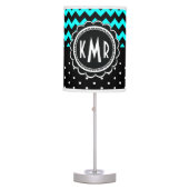 Elegant Black Aqua Retro Polka Dot Chevron Table Lamp (Front)