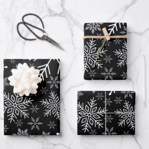 Elegant Black Aqua White Winter Snowflake  Wrapping Paper Sheets