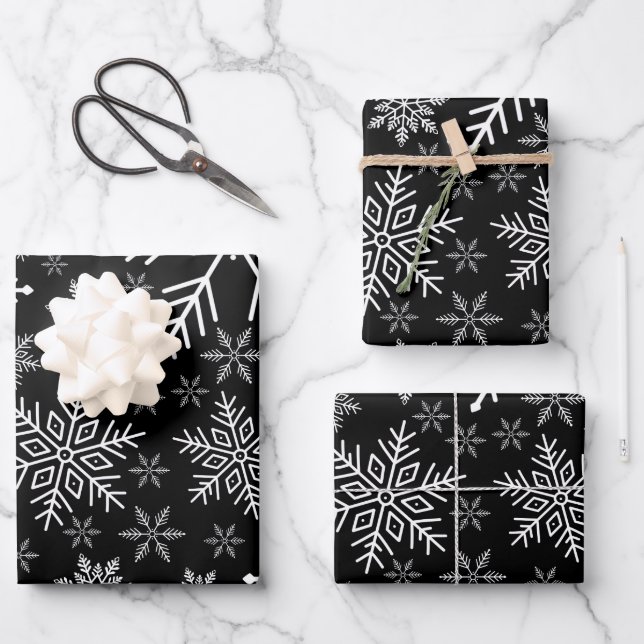 Elegant Black Aqua White Winter Snowflake  Wrapping Paper Sheets (Front)