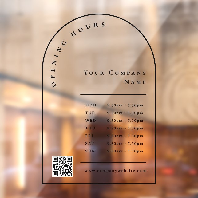 Elegant Black Arch Business Opening Hours QR Code Window Cling (Sheet 2)