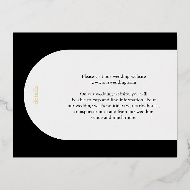 Elegant Black Arch Modern Wedding Foil Invitation Postcard (Front)