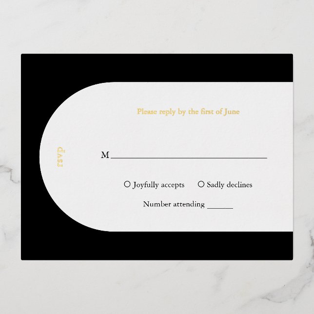 Elegant Black Arch Modern Wedding Foil Invitation Postcard (Front)