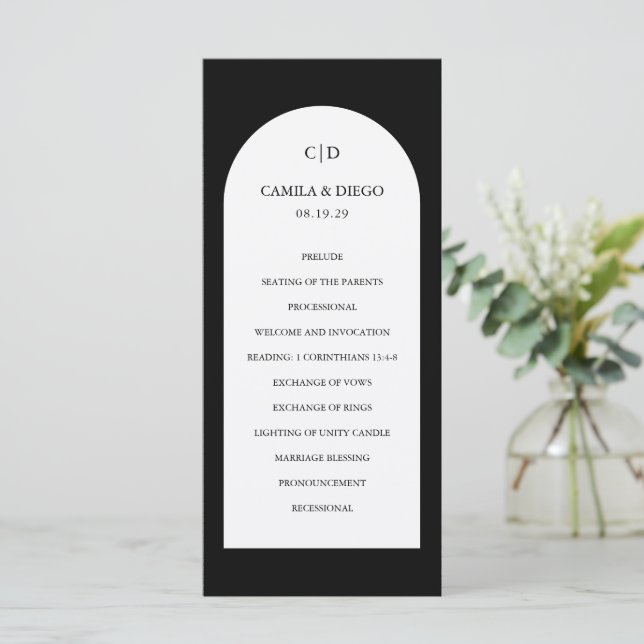 Elegant Black Arch Modern Wedding Program (Standing Front)