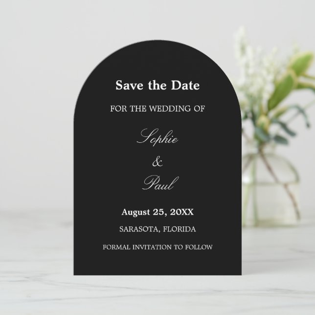 Elegant Black Arch Save the Date (Standing Front)