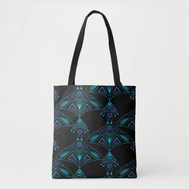 Elegant black art deco abstract jewelry blue eleme tote bag (Front)