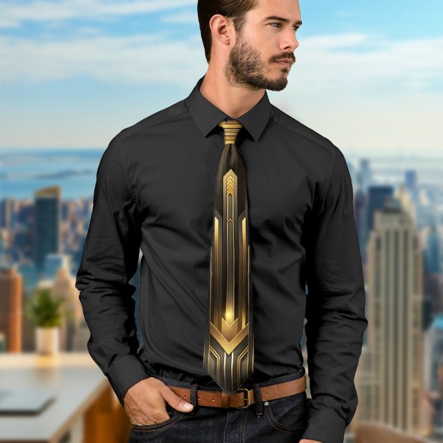 Elegant Black Art Deco Geometric Pattern Vintage Neck Tie (Elegant Black Art Deco Geometric Pattern Vintage Neck Tie)