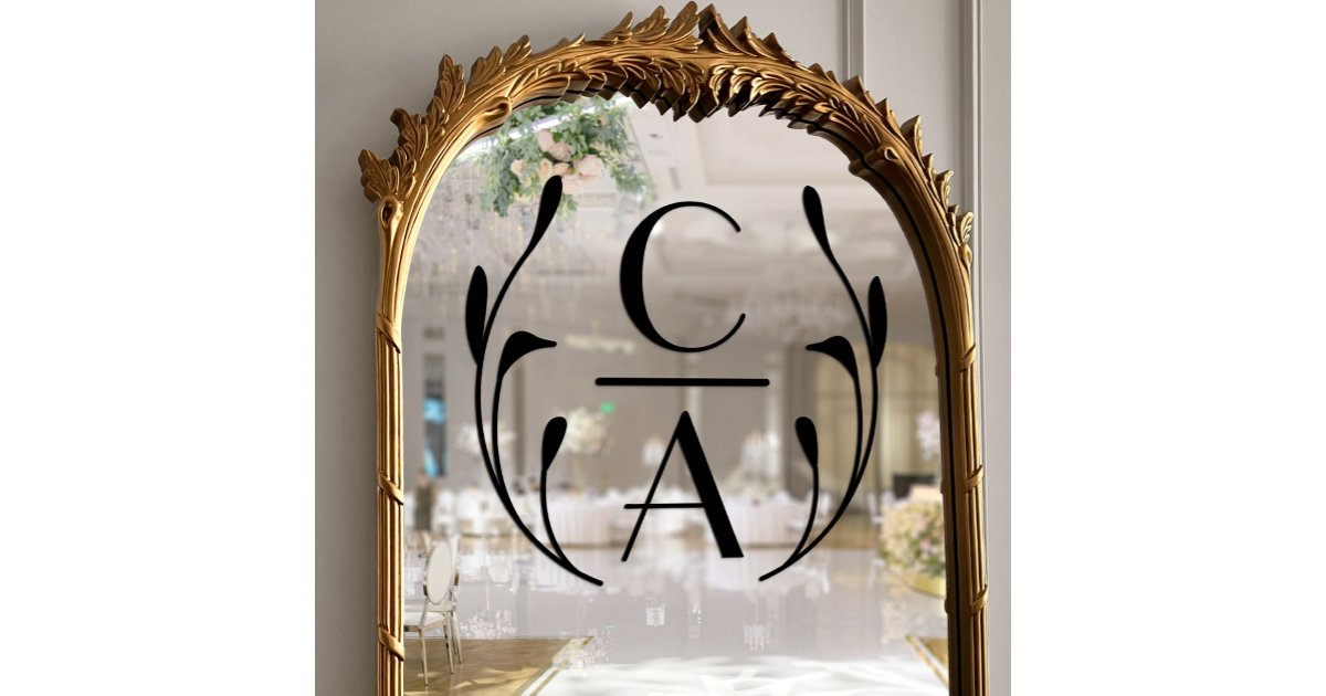 Elegant Black Art Deco Monogram Wreath Wedding Window Cling | Zazzle