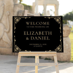 Elegant Black Art Deco Wedding Welcome Sign