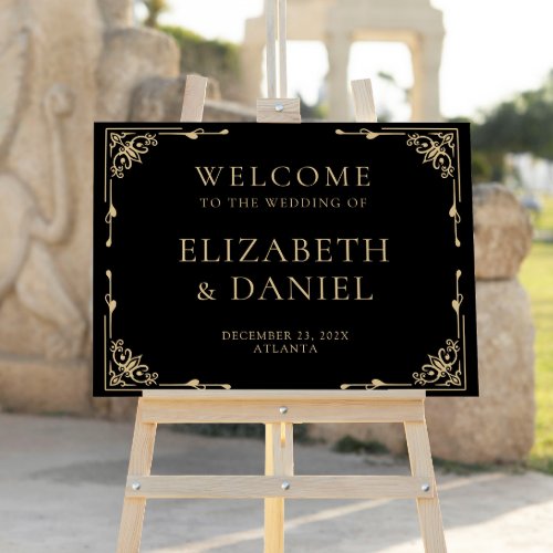 Elegant Black Art Deco Wedding Welcome Sign