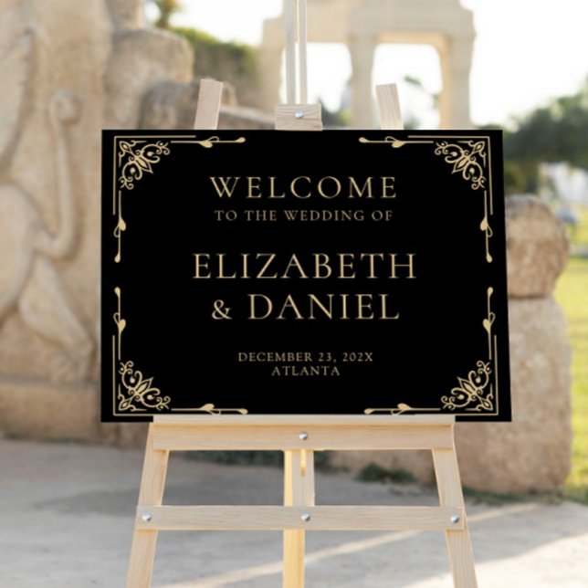 Elegant Black Art Deco Wedding Welcome Sign (Creator Uploaded)