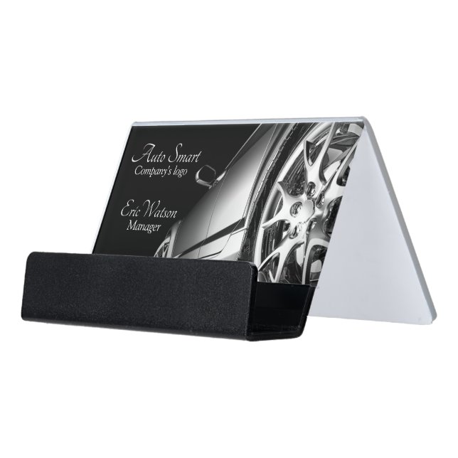 Elegant Black Automobile Professional Desk Business Card Holder (Angled Front)