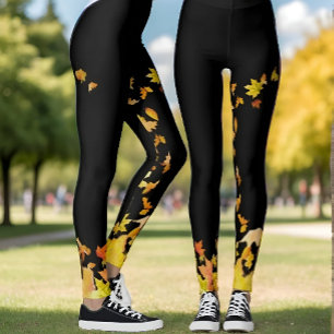 Elegant Black Autumn Fall Maple leaves women's Leggings