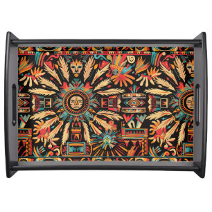 Elegant Black "Aztec Dream" Decorative Serving Tra Tray